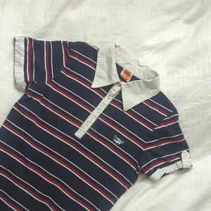 Cartelo Sports Striped Red Navy Blue White Collared T-shirt Size M